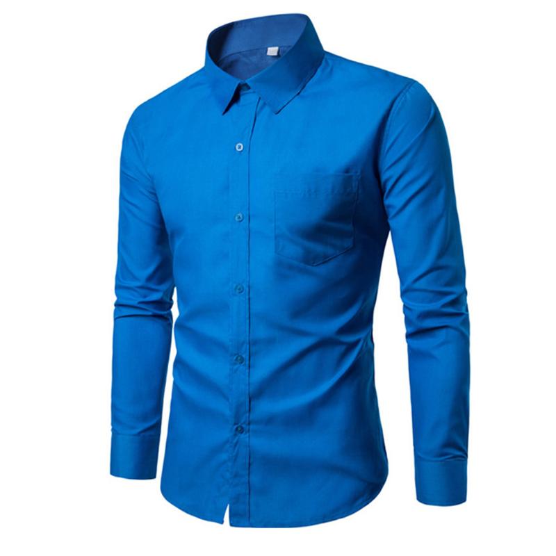 

Fashion Men Long Sleeve Shirt Cotton Solid Business Slim Fit Stand Down Collar Autumn Shirts Tops FS99, Black