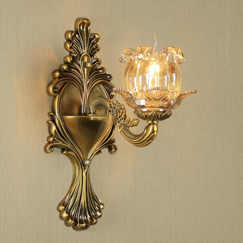 

Gold Bronze crystal wall lamp European living room background lamp bedroom bedside Restaurant corridor aisle stairs light