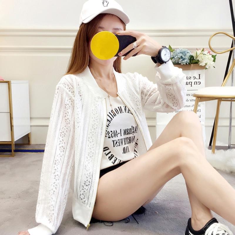 

Women's Fashion coat Fashion Women Top Lace Baseball Shirt Zipper Long Sleeve Blouse Loose Coat Y730, Wh