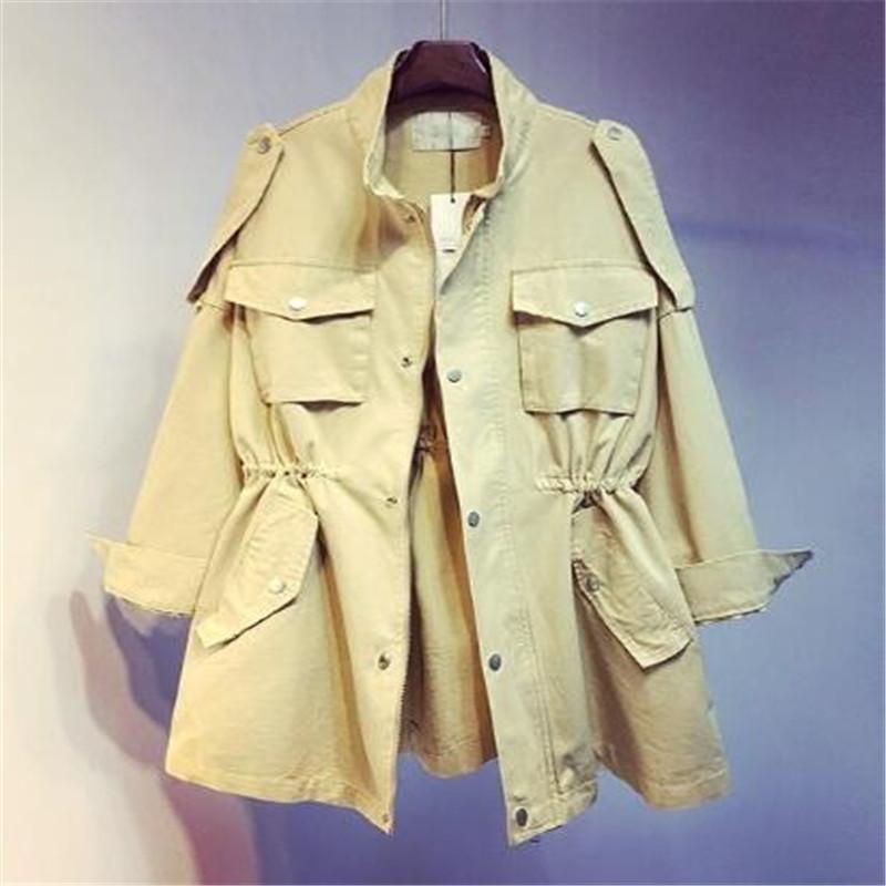 

Autumn New Pattern Korean 2020 Pockets Work Clothes Windbreaker Long Sleeve Drawstring High Waist Thin Clothes