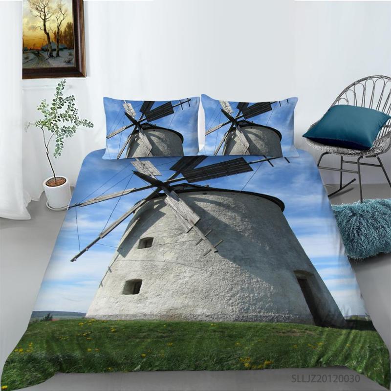

3D Beautiful Windmill Landscape Soft Bedding Set Queen King Size Quilt Covers Sets  Single Duvet Cover NO Bed Sheets