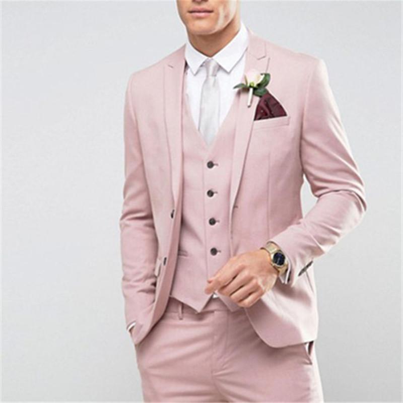 

Hot Pink 3 Piece (Jacket+Pants+Vest) Men Blazer Slim Fit Ternos Masculino Business Formal Groom Prom Wedding Male Brand Suit217, As picture