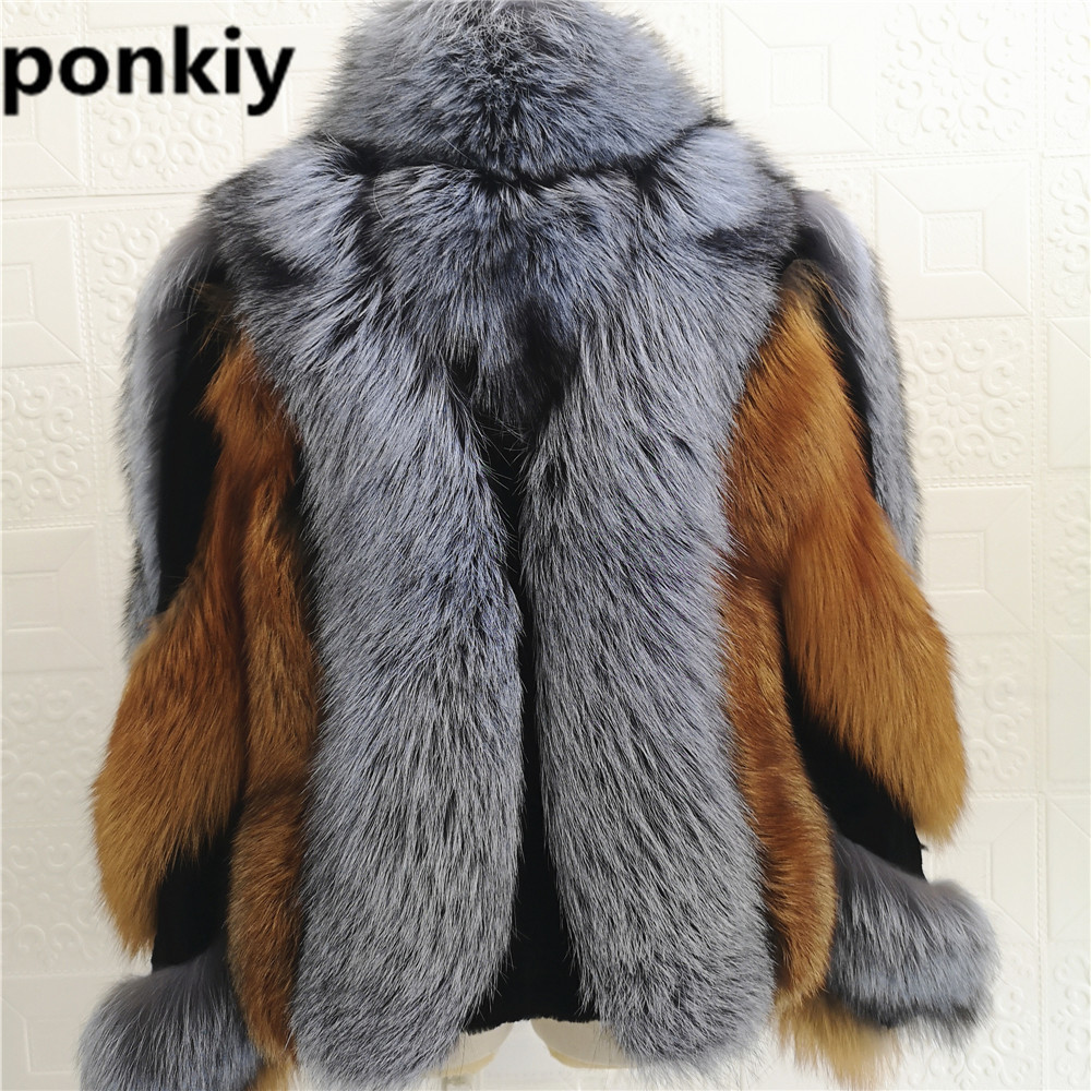 

Real Fur Short Jacket Coats Genuine Silver Fur Coat Full Sleeves Women Plus Size Winter Plush Red Fur Coat Female 201209, Multi
