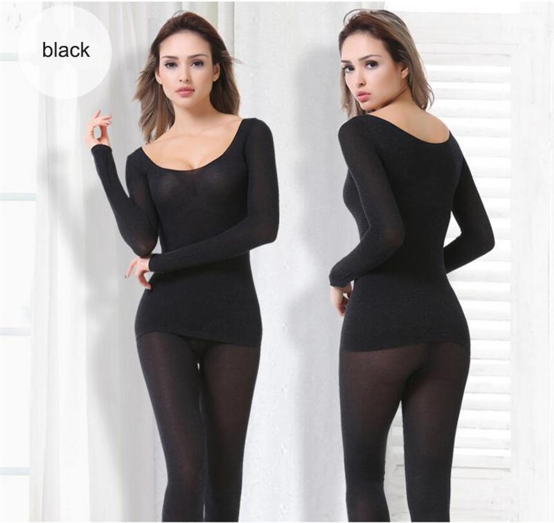 

Wholesale- Hot Winter Women Slimming Thermal Underwear Ultrathin Heat Ladies Long Johns Elastic Seamless Body Suit1, Black