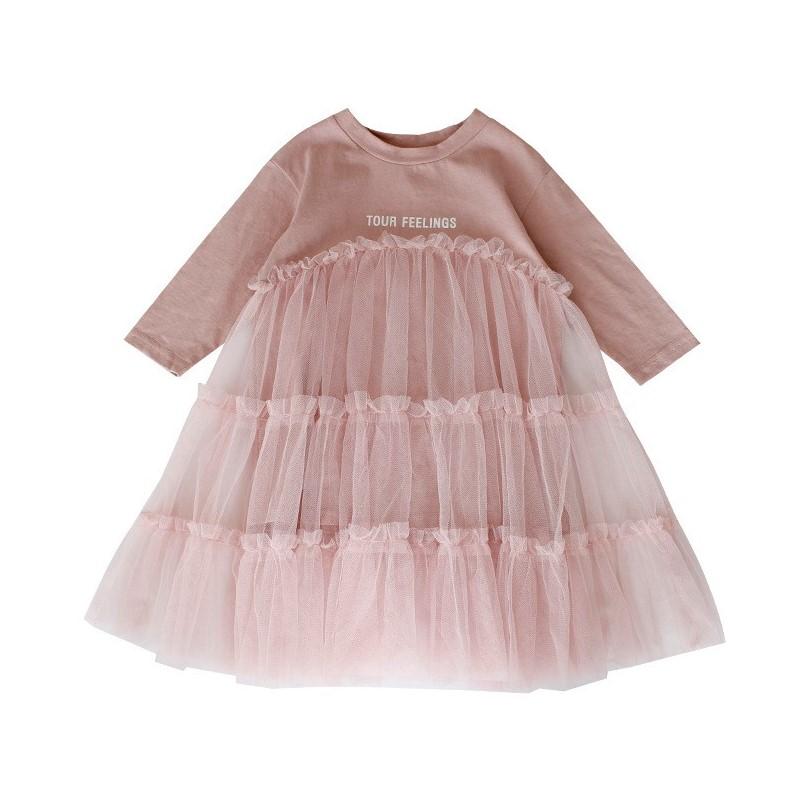 

WLG Kids Dresses for Girls Spring Pink Sky Blue Mesh Patchwork Ruffle Cute Dress Baby Girl Beautiful Clothes for 2-6 Years