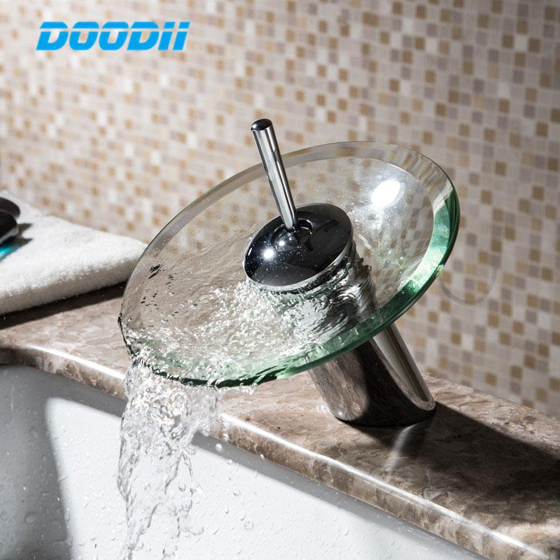 

Bathroom Faucet Waterfall Basin Sink Mixer Tap Stainless Steel Hot and cold Glass Edge Faucet Tap With Water Inlet Pipe Torneira