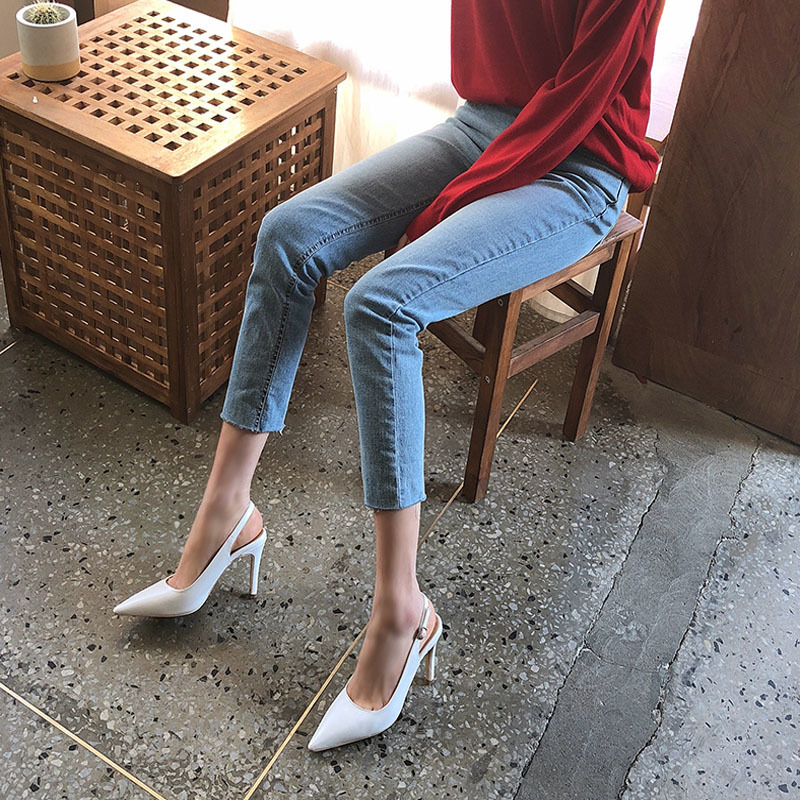 

2021 New Stiletto High-heeled Summer Nova Pointed Wild White Wedding of Bridesmaid Female Little Code Shoes 96lo, Black (heels nine cm)