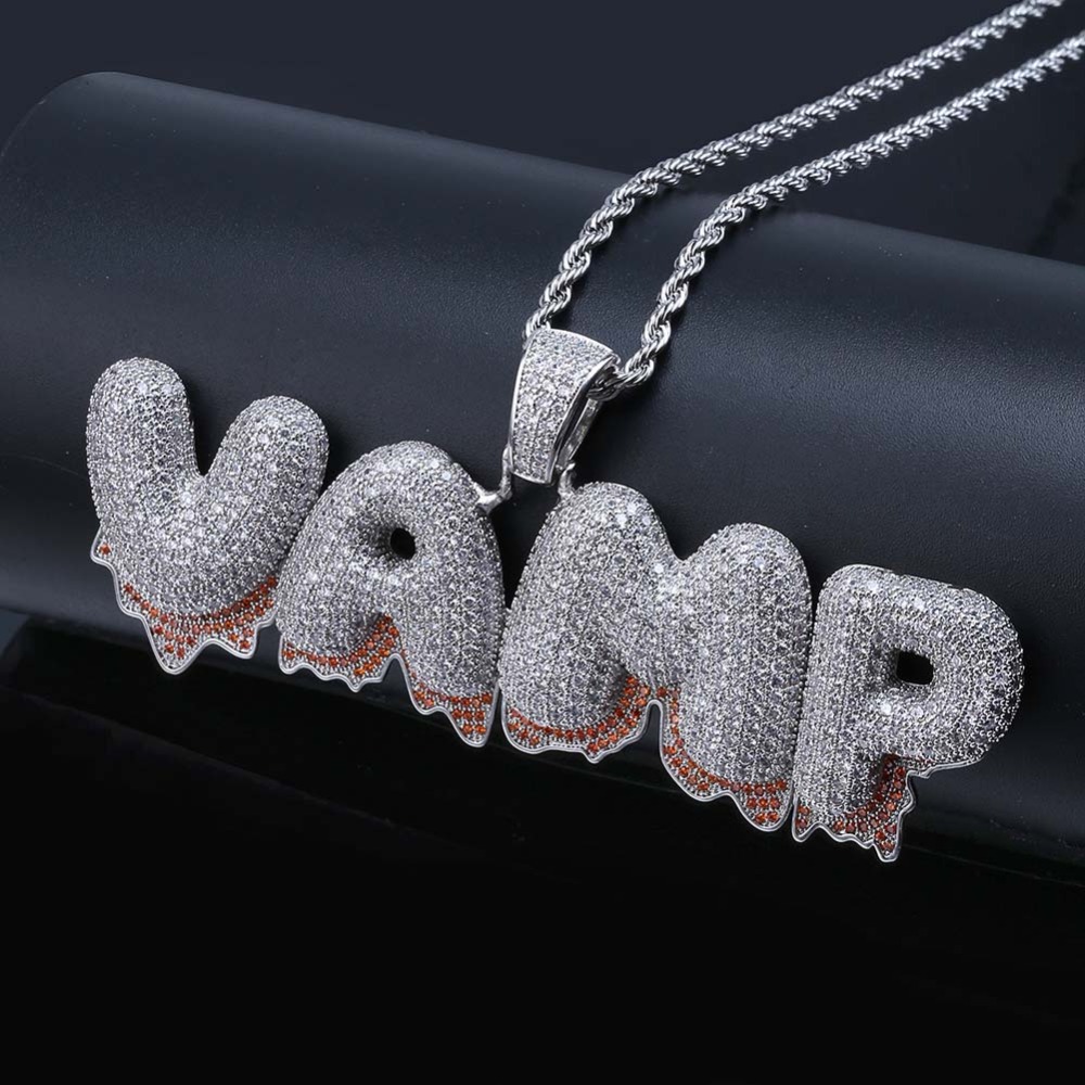 

-Z 0-9 Custom Name Red Bottom Letters Pendant Necklace for Men Women Zircon Hip Hop Jewelry, Silver