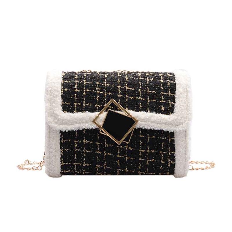 

Crossbody Bag For Women 2021 Fashion Lamb Like Fabric Shoulder Bag Female Lattice Handbags Purses With Handle Bolso Mujer, Black