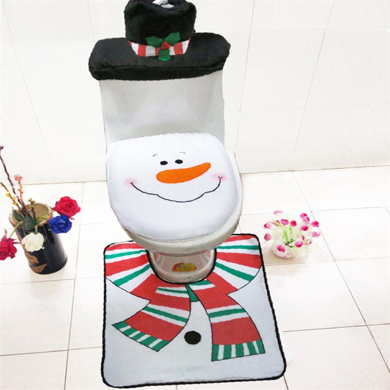 

Christmas Closestool Cover Mat Santa Claus Toilet Seat Lid Tissue Cover Set for Household Bathroom Accessories