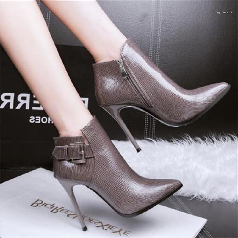 

Shoes Woman Pointed high heel booties Autumn winter new Fashion fine heel Ankle boots Naked boots Women's Sexy High1, Gray