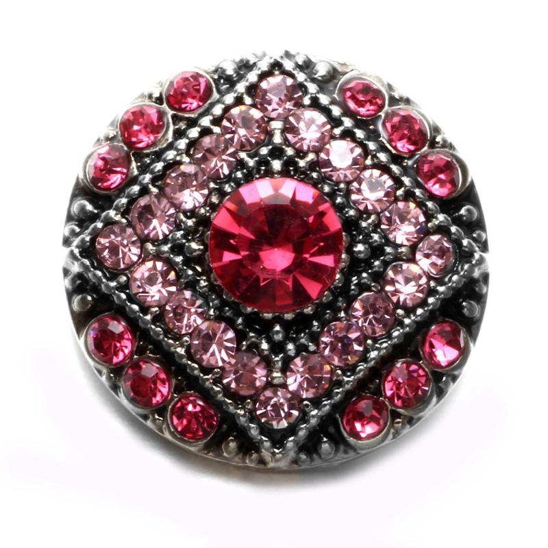 

2020 New Pink Rhinestone Style Round Shape Metal 18mm Snap Button Charms For Snap Bracelet Snaps Jewelry KZ0577f