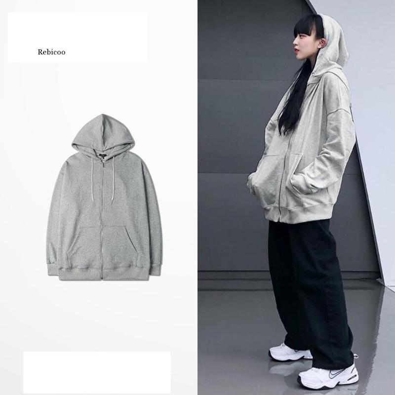 

Kpop Oversized Sweatshirt Cotton Zip Up Hoody Loose Harajuku Hoodies Black Grey Fall Unisex Hoodie Teenagers Clothes Women