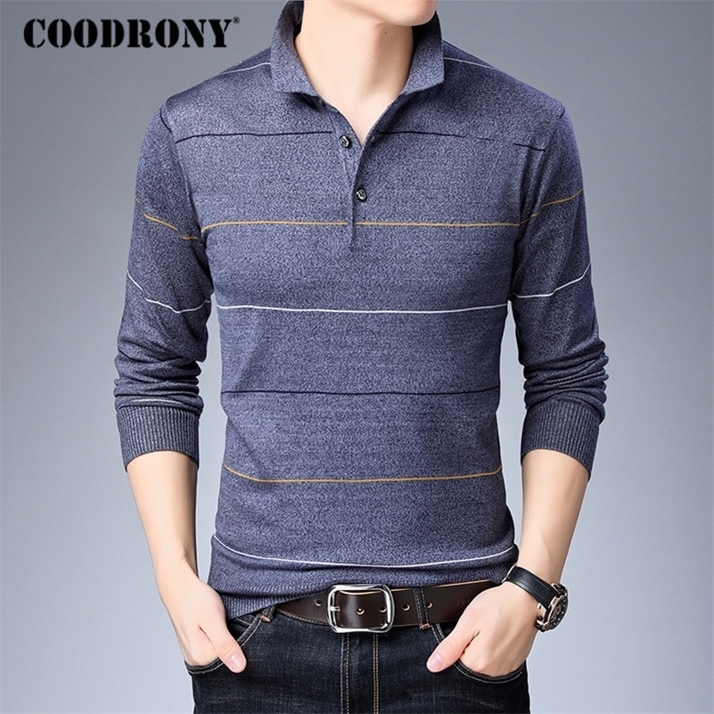 

COODRONY Brand Sweater Men Fashion Striped Pullover Men Autumn Winter Knitwear Pull Homme Soft Warm Cotton Woolen Sweaters 91042 201201, Gray