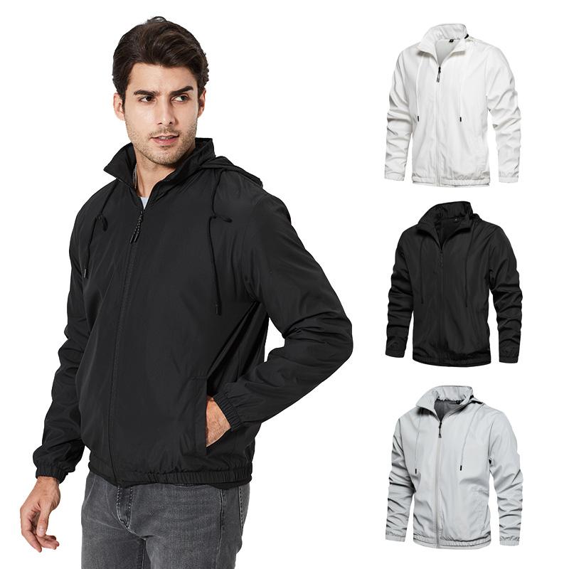 

New Winter Autumn Fleece Sport Hoodies Men Hat Zipper Running Jackets Fitness Top Gym Sportsuit Sportswear Men' Clothing, White