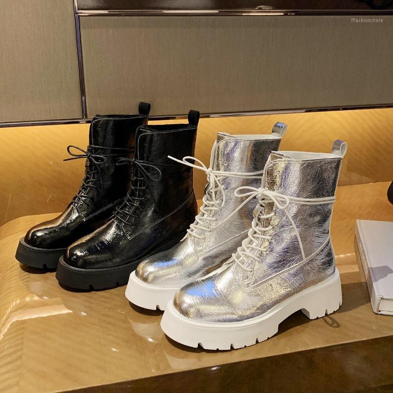 

2020 Boots Women Shoes for Winter Boots Shoes Woman Casual Autumn PU Leather Botas Mujer Female Ankle Botas De Mujer1, Silver