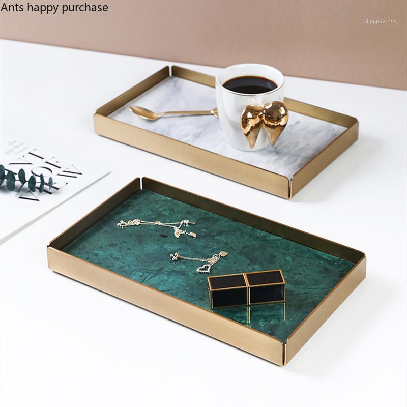 

Nordic Natural Marble Dessert Plate Grocery Storage Tray Emerald Rectangle Jewelry Storage Tray Home Ceramics Decorative Plate1
