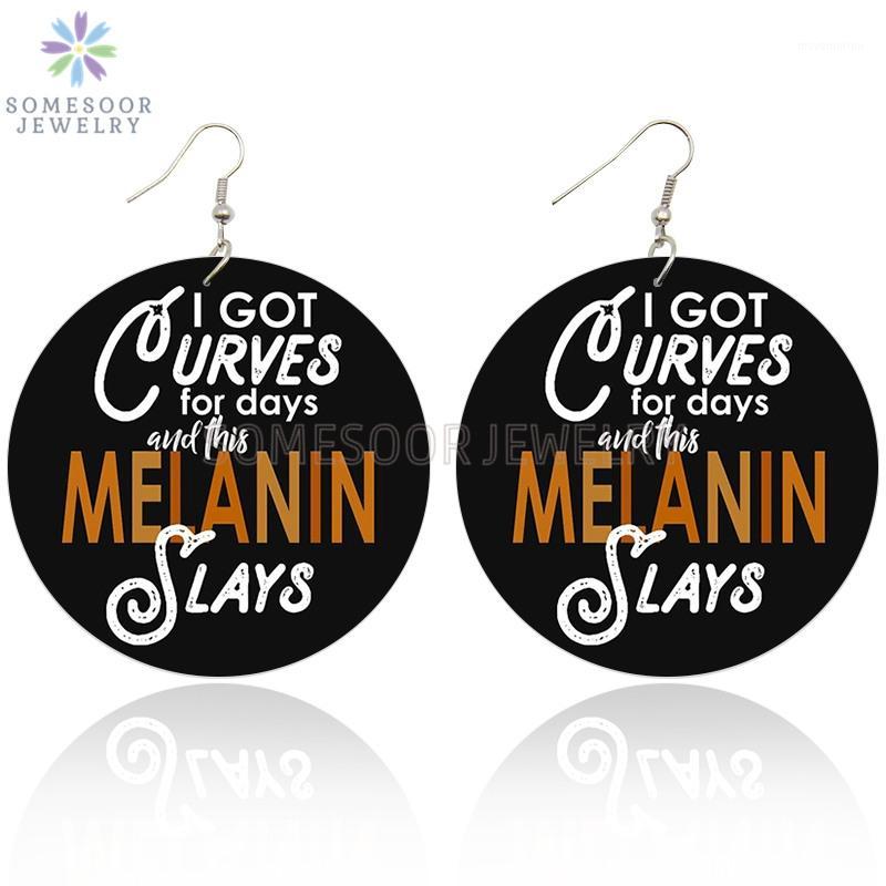 

SOMESOOR Both Sides Print Melanin Sayings African Wooden Drop Earrings Black Wrintings Photos Wood Jewelry As Women Gift1