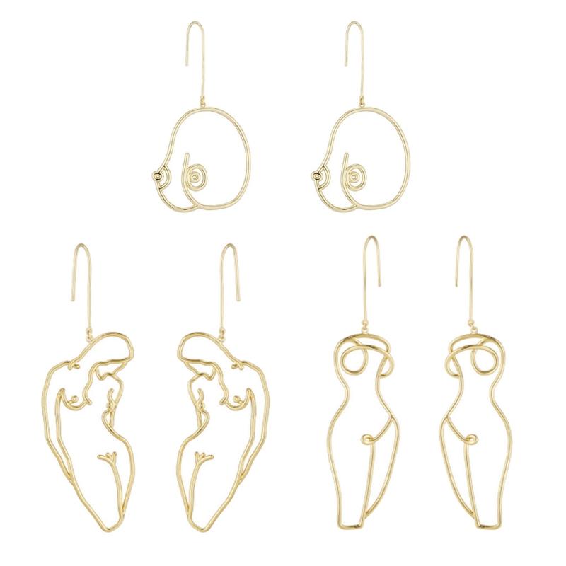 

3 Pairs Artsy Abstract Lady Breast Statement Hoop Earrings Kit Hollow Wire Outline Female Body Boob Earrings Kit Jewelry