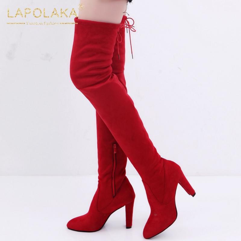 

Lapolaka 2020 Hot Sale Large Size 43 Zipper Over The Knee Boots Woman Shoes Concise High Heels Dropship Spring Boots Female1, Black