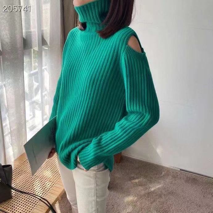 

2021 Fashion Long Female Sleeve Tightly Knit Sweater High Collar Off Shoulder Jumper Ladies Spring Pulley Tops Ulmg, The photo