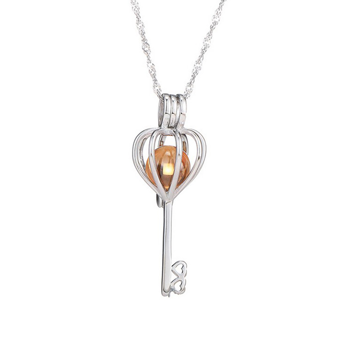 

New Hollow Key locket Cage Belly Ball Authentic Solid 925 Sterling Silver Crystal Charm Pendant Necklace 2pcs A Lot