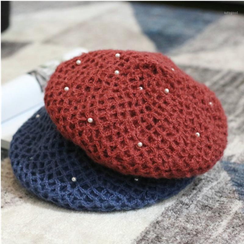 

Berets Beret Women Autumn Winter Handmade Pearl Knitted Woolen Cap French Soft And Elegant Retro Warm Cap1