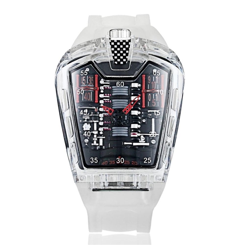 

Men's Fashion Trend Personality Classic Quartz Watch Luxury Racing Free Silicone Strap Clock Transparent Movemen Relogio LJ201212, Slivery;brown