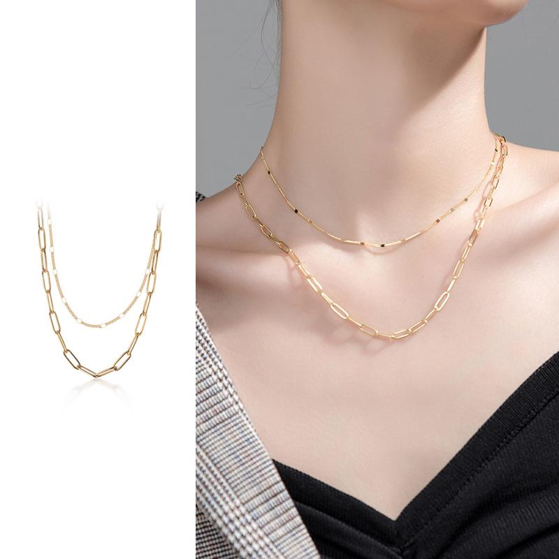 

Mocanie Minimalist Design Fashion Geometric Double Chain 925 Sterling Silver Necklace for Women Link Chain Necklace Fine Jewelry