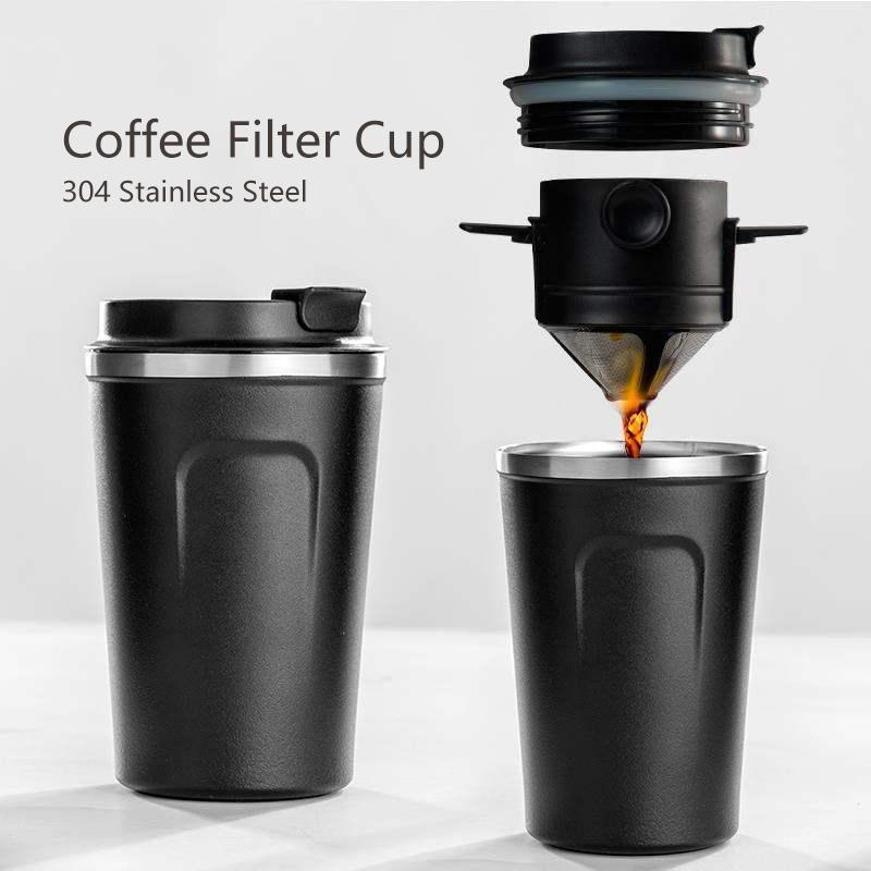 

Stainless Steel Coffee Cup With Filter Drip Coffee Maker 380ML Portable Hand Punch Cup Thermal Insulation Mug Teacup