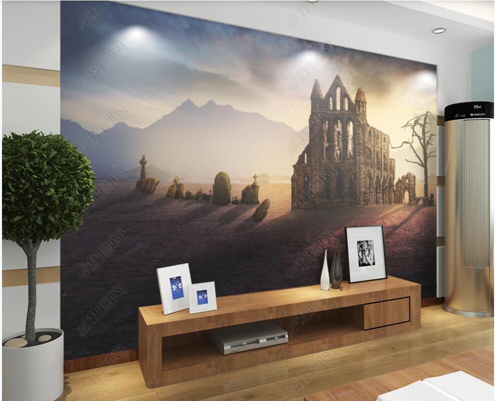 

3d photo wallpaper custom mural European-style church ruins and dead trees sunset decor living Room 3d wall murals wallpaper for walls 3 d, Non-woven wallpaper
