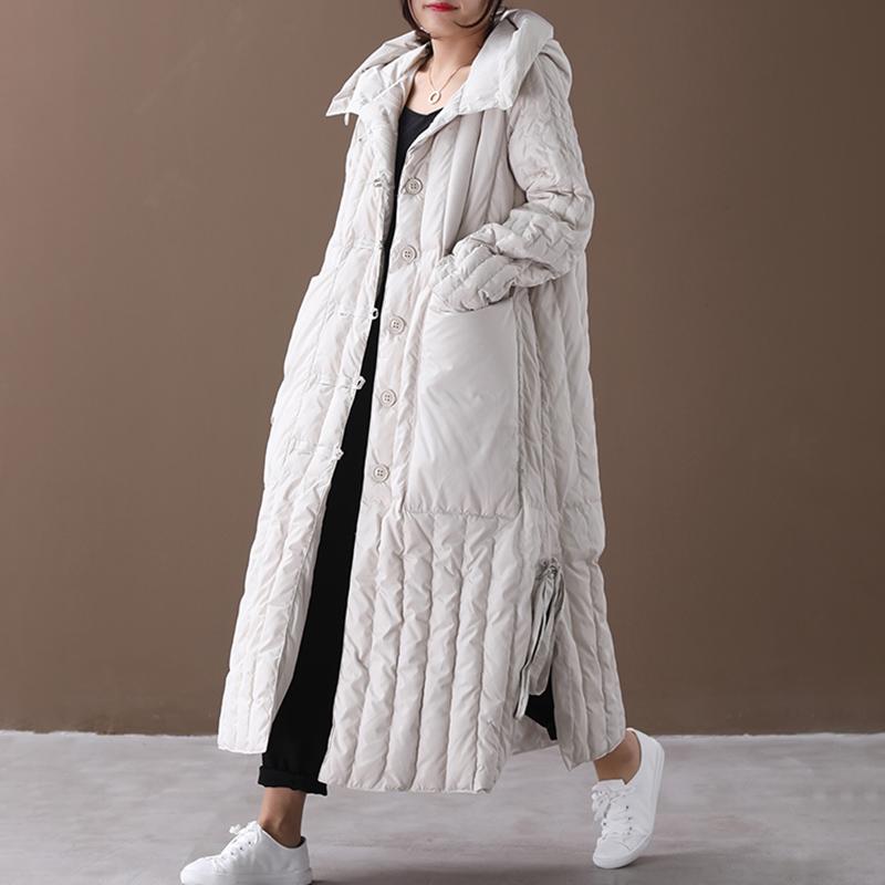 Long Coat For Women Winter Loose Large Size Hooded Big Pocket Single Breasted (down fabric) Elegant Literary Fashion Blouse YR1