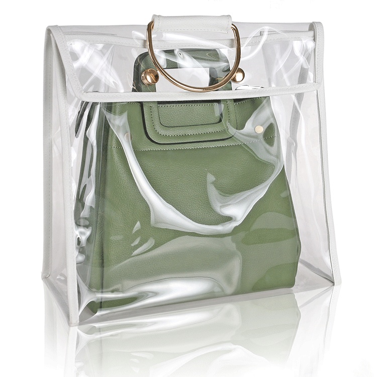 

Waterproof And Dustproof PVC Transparent Plastic Storage Dust Bag Jelly Handbag With Handle Wardrobe Hook Holder Purse Organizer