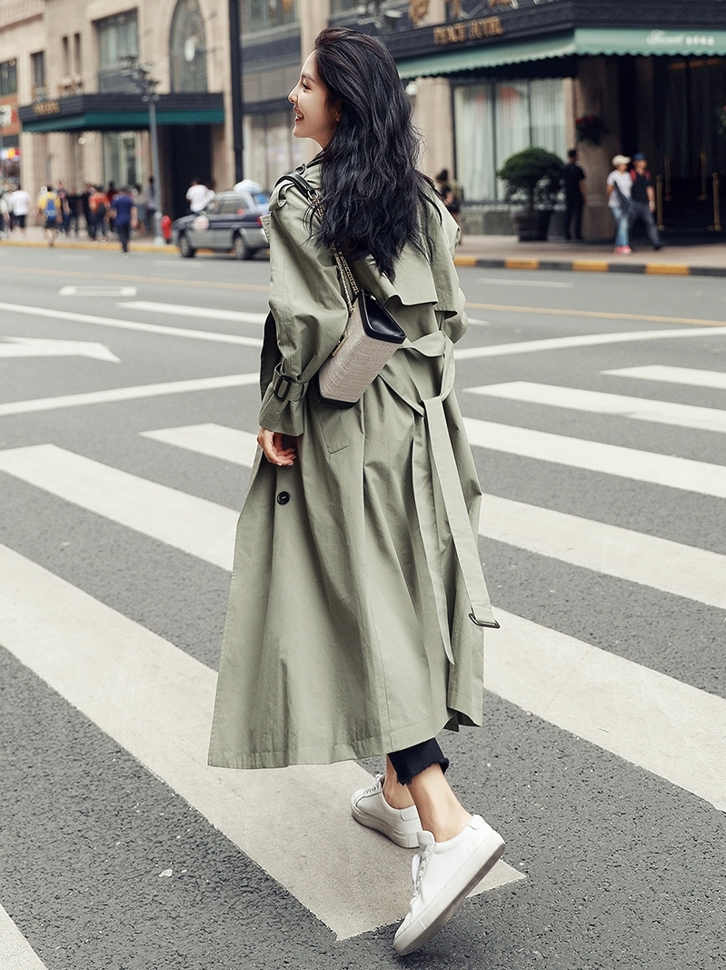 

2021 New Trench new Korean casual women's style over the knee fashion temperament coat FC0T, Khaki