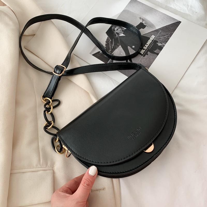 

New Fashion For Women Pu Leather Shoulder Bag Simple Style Semicircular Crossbody Bag Retro Female Handbag, Black