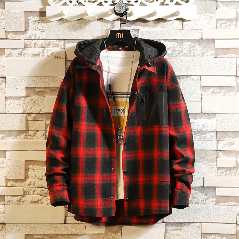 

2021 New Hip Hop Casual Plaid Shirt Men Long Sleeve High Quality Loose with Hooded Streetwear 5vtj, C529 a