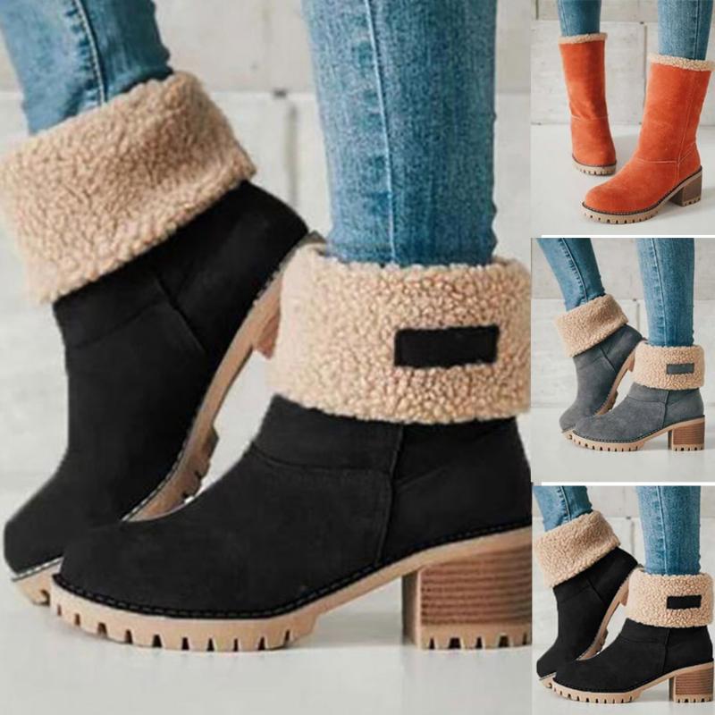 

Non-slip Warm Mid-tube Thick Cotton Boots Autumn Vintage Women Shoes Snow Boots Short Boot zapatos de mujer Dropship, Orange