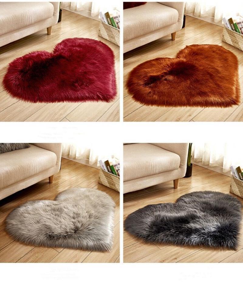 

Artificial Wool Sheepskin Baby Room Bedroom Soft Area Mat Long Hairy Rug Blue White Pink Shaggy Carpet Love Heart Shape Fur Rugs, X08