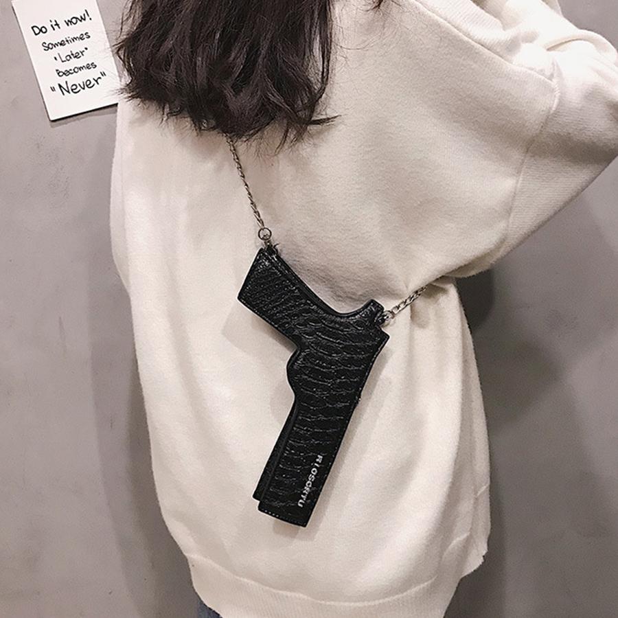

new Fanny 3D Gun Shaped Chains Women Shoulder Bags Luxury Pu Leather Crossbody Bag Lady Chic Small Purses Clutch Bag for Girls LJ200915, Black;red