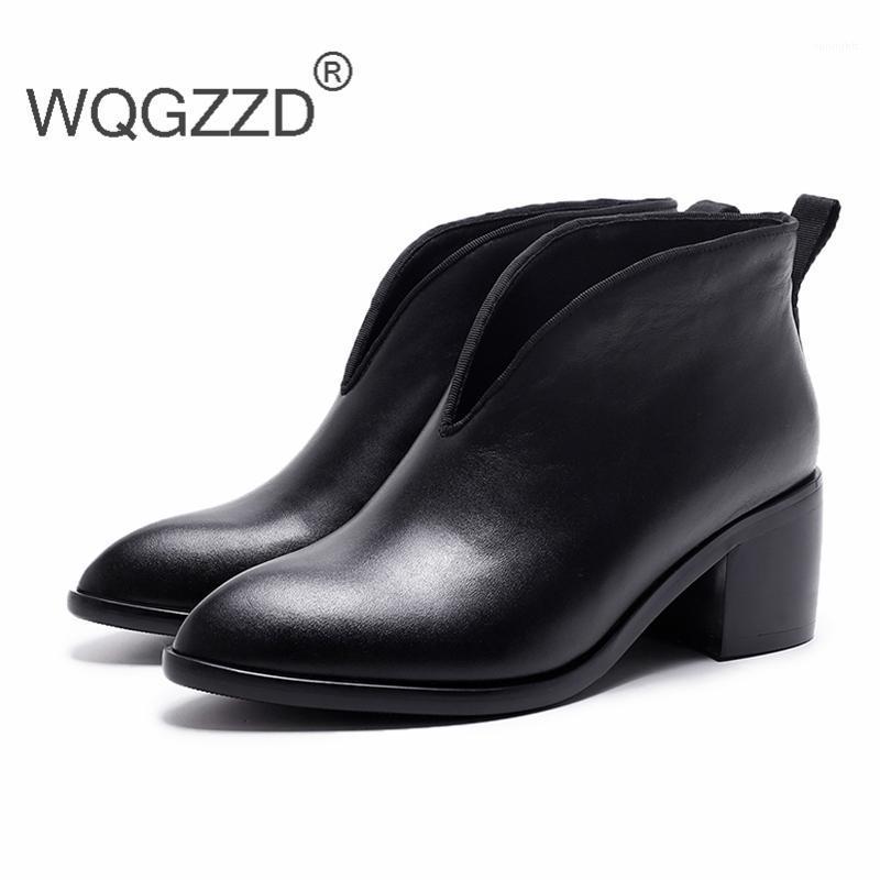 

Shoes Women Ankle Boots Women Casual Shoes Fashion Genuine Leather Square High Heels Autumn Winter Boots1, Black