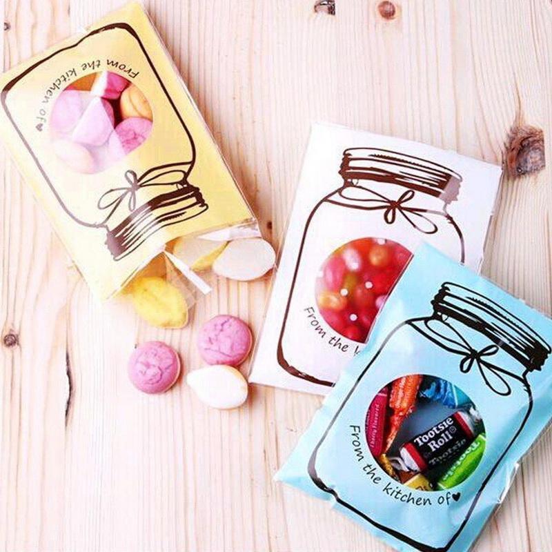

100pcs /lot Bottle Pattern Self Adhesive Pouch Wedding Birthday Party Gift Candy Bag Plastic Biscuit Cookie Baking Packaging Bag