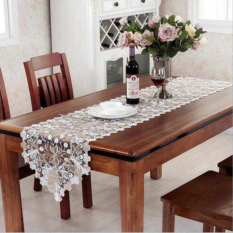 

Household Exquisite Fabric Lace Embroidery Table Runner TV Closet Cover Cloth Table Banner Tablecloth Wedding Decor, 40x120cm