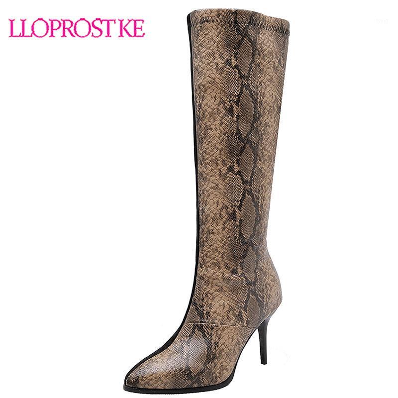

Lloprost ke fashion python print PU leather knee high boots women thin high heels pointy toe stretch faux suede long boots H5681, Red