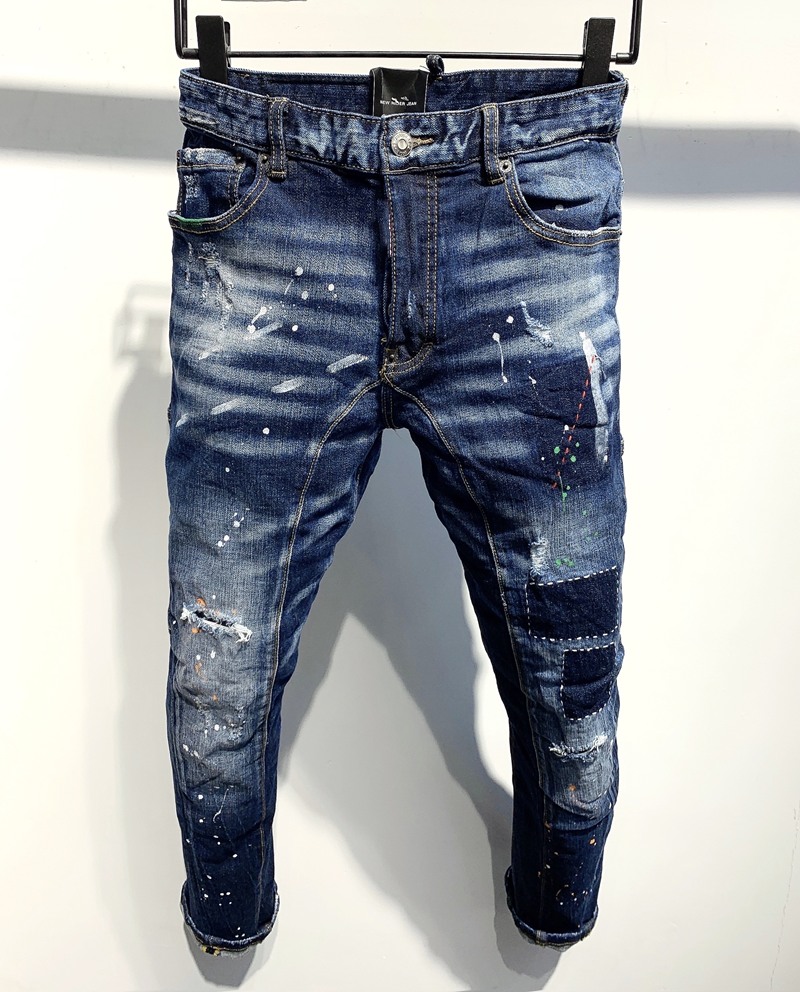 

2021 new brand of fashionable european and american mens casual jeans highgrade washing pure hand grinding quality optimization la3720, A385