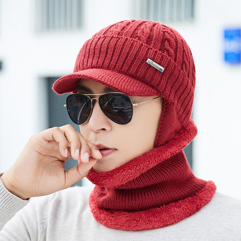 

2pcs Ski Cap and Scarf Cold Warm Protect ear Leather Pure color Winter Hat for Women Men Knitted Hat Bonnet Warm Cap I Love Miss