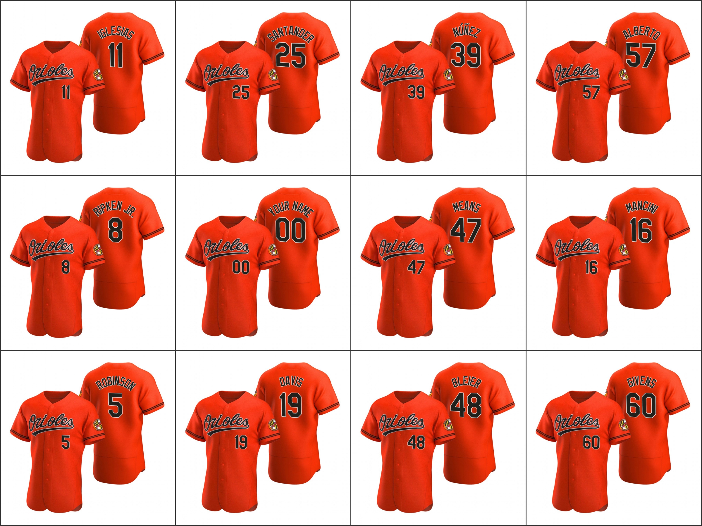 

Baltimore Orioles #8 Cal Ripken Jr. 19 Chris Davis 5 Brooks Robinson Men Women Youth Custom Orange Authentic Alternate Jersey, Black