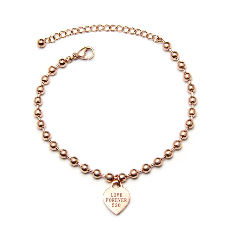 

Heart Shape Stainless Steel Bead Bracelet Gold Color Bangle Ladies Brand Wedding Engagement Charm Women Jewelry