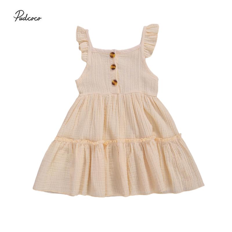 

Girl's Dresses 2021 Arrival Infant Kids Girls Baby Cotton Linen Dress Solid Casual Party Gown 1-5T, Red;yellow