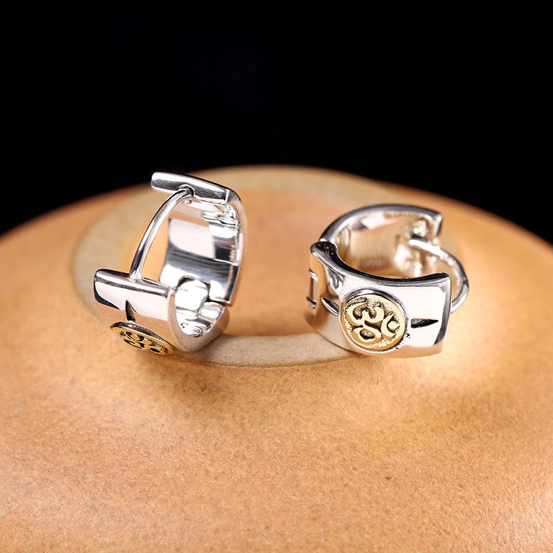 

925 Sterling Om Huggie Hoop SINGLE Earring Men Women Jewelry A1657