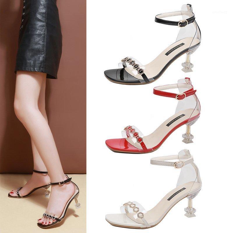 

2020 new summer transparent word with sandals female fairy style wild girl small fresh high heels fine with Z7841, Beige